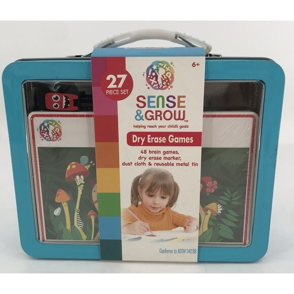 Dry Erase Games - Sense & Grow Brain Teasers Carrying Tin 27 Piece Set  Ages 6+ - Picture 1 of 7